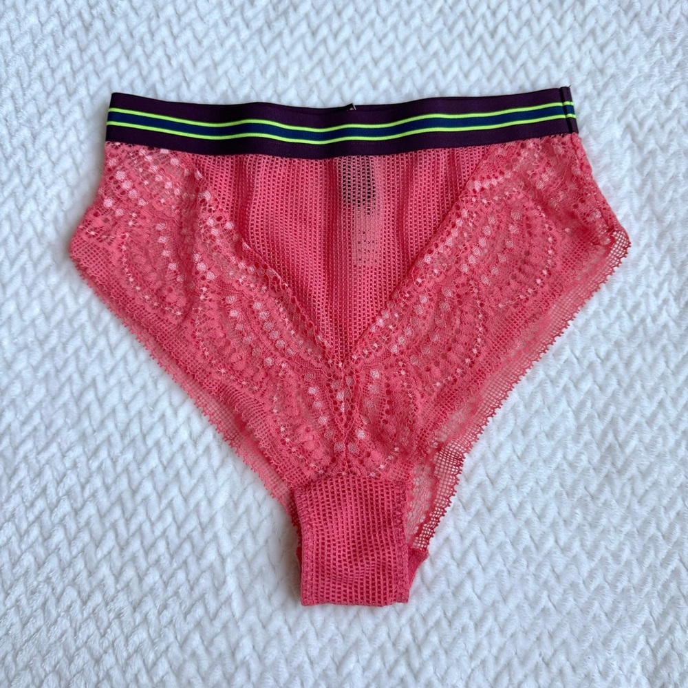 NWT Victoria’s Secret High Waist Cheeky Pantie Size XS Mesh Lace Neon Pink